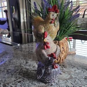 Rustic Hen Trio Statuette - Red, Gray, Brown